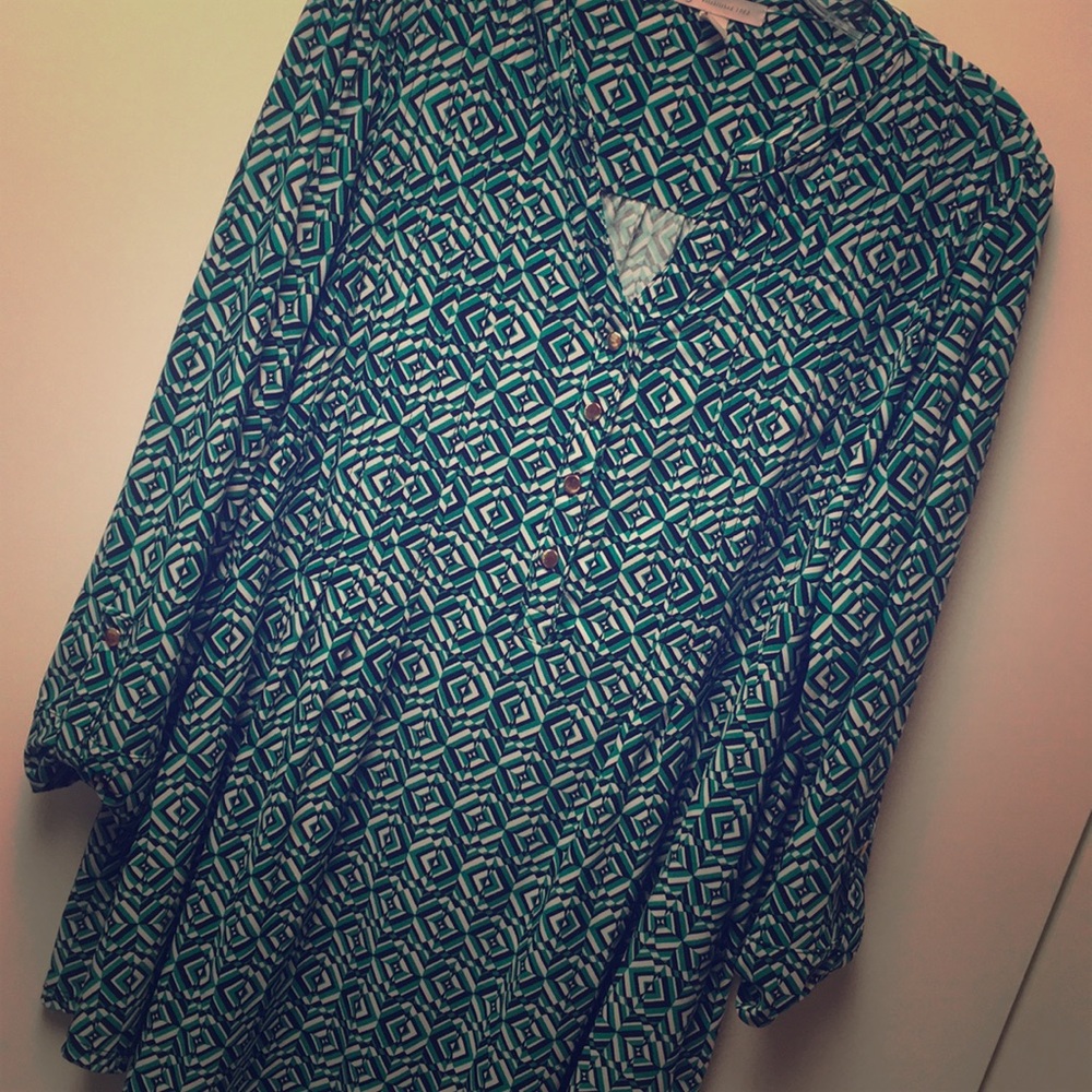 Green, Black, and White Patterned blouse